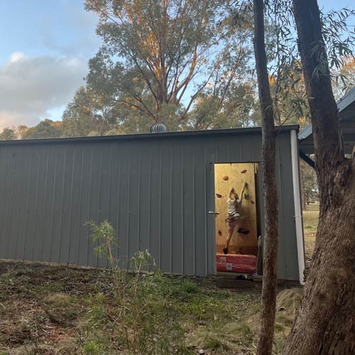 Home climbing wall in an exisiting shed